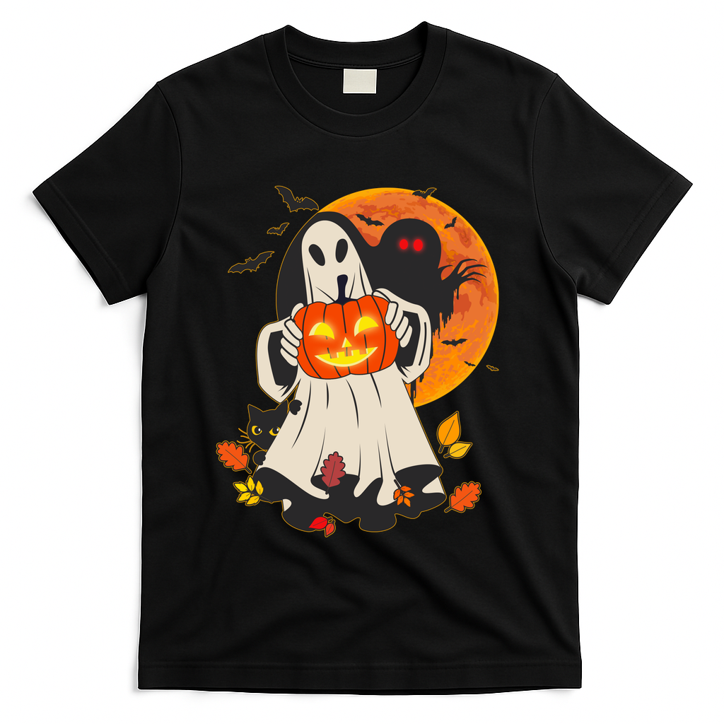Spooky Halloween Autumn Ghost Jackolantern T-Shirt - Black