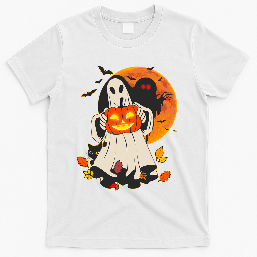 Spooky Halloween Autumn Ghost Jackolantern T-Shirt - White