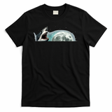 Sharks Howling At Moon Cosmic Space T-Shirt - Black