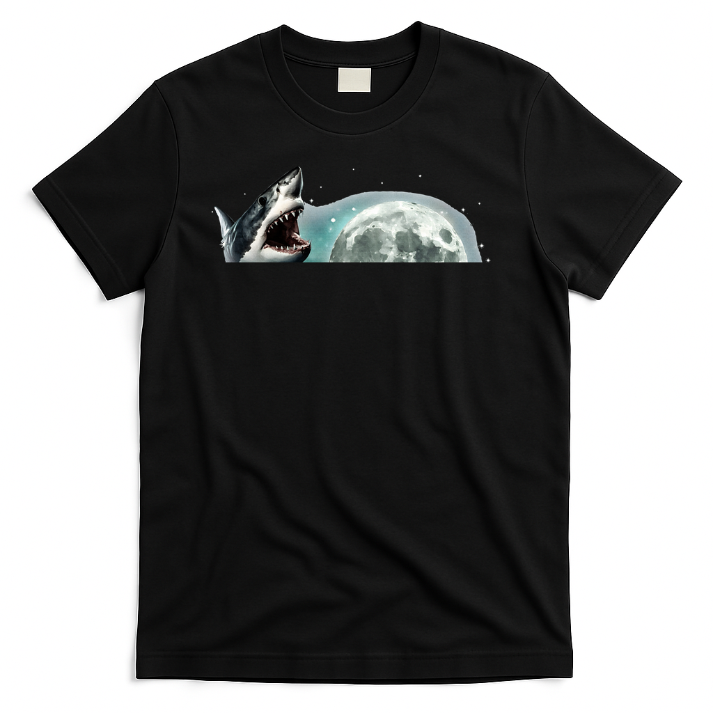Sharks Howling At Moon Cosmic Space T-Shirt - Black