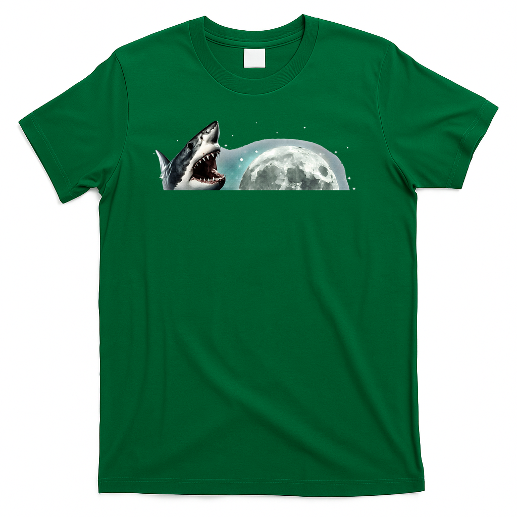 Sharks Howling At Moon Cosmic Space T-Shirt - Irish Green