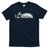Sharks Howling At Moon Cosmic Space T-Shirt - Navy Blue