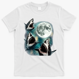 Sharks Howling At Moon Cosmic Space T-Shirt - White