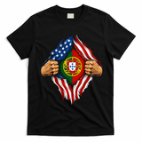 Super Hero American Portuguese Pride Combo Flag T-Shirt - Black