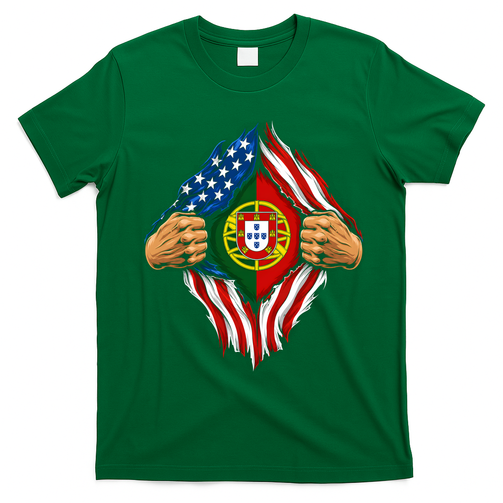Super Hero American Portuguese Pride Combo Flag T-Shirt - Irish Green