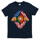 Super Hero American Portuguese Pride Combo Flag T-Shirt - Navy Blue