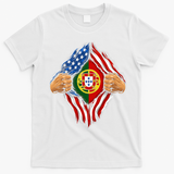 Super Hero American Portuguese Pride Combo Flag T-Shirt - White