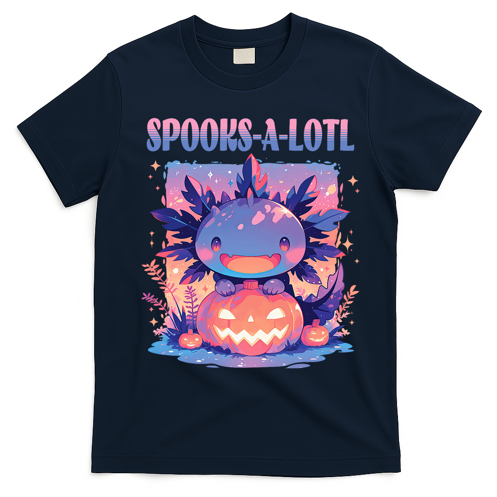 Spooks-A-Lotl Halloween Axolotl T-Shirt - Navy Blue