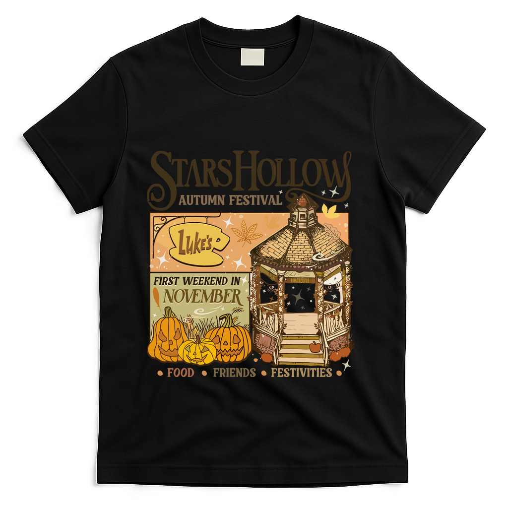 Stars Hollow Autumn Festival Food Friends Festivities T-Shirt - Black