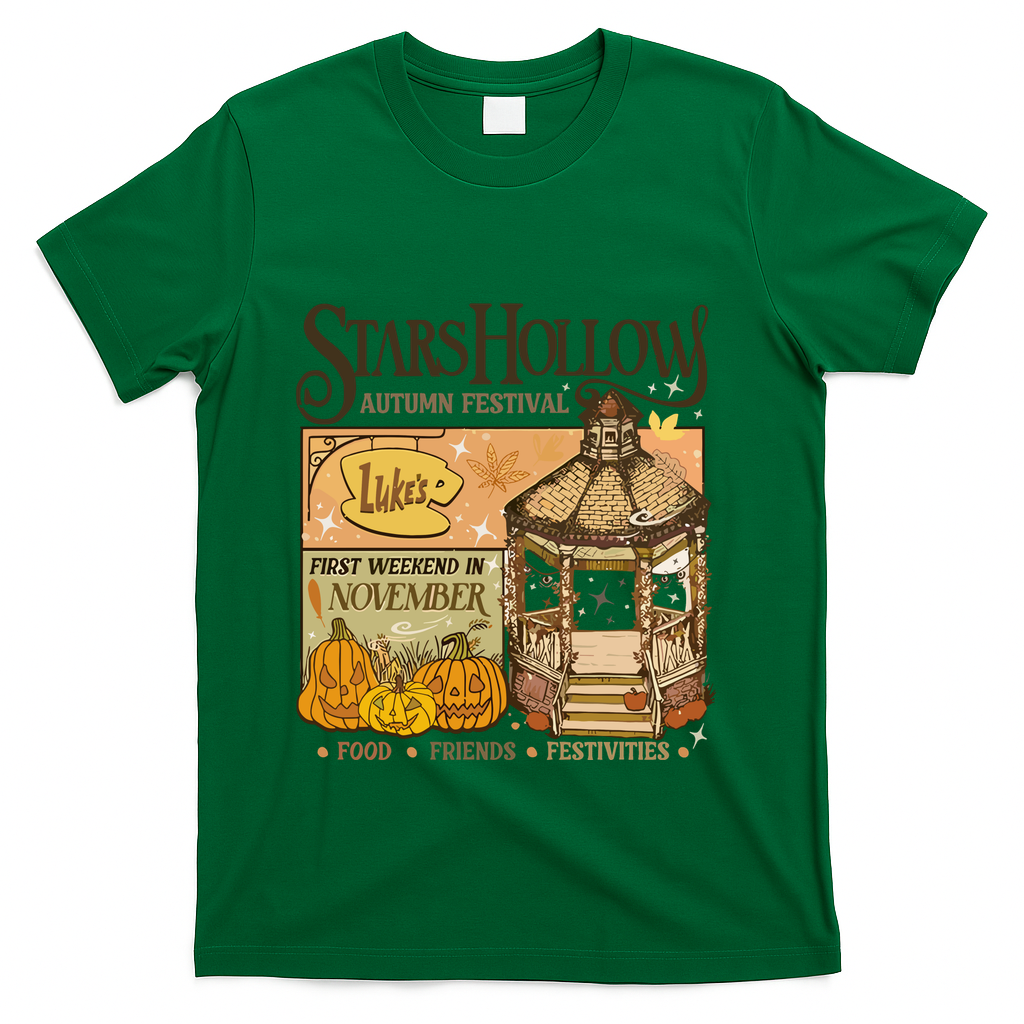 Stars Hollow Autumn Festival Food Friends Festivities T-Shirt - Green