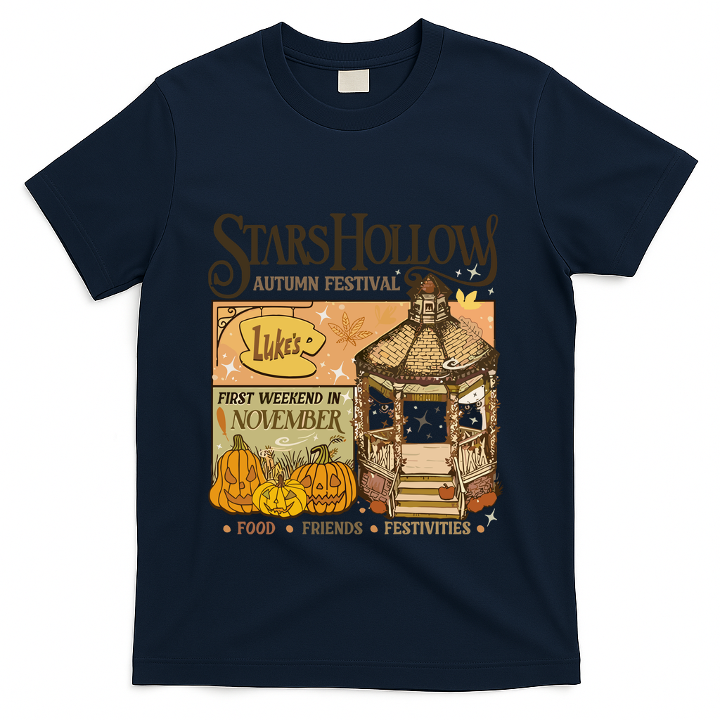 Stars Hollow Autumn Festival Food Friends Festivities T-Shirt - Navy