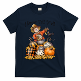 Scarecrow Happy Fall Y'all Pumpkin Thanksgiving Halloween T-Shirt - Navy