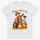 Scarecrow Happy Fall Y'all Pumpkin Thanksgiving Halloween T-Shirt - White