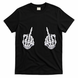 Skeleton Hand Halloween Bones Middle Finger Skull T-Shirt - Black