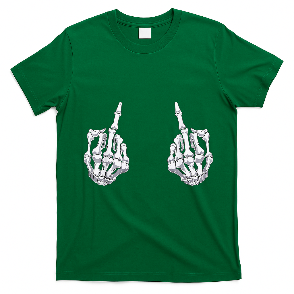 Skeleton Hand Halloween Bones Middle Finger Skull T-Shirt - Irish Green
