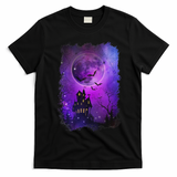 Spooky Halloween Haunted House Bats & Blood Moon Scene T-Shirt - Black