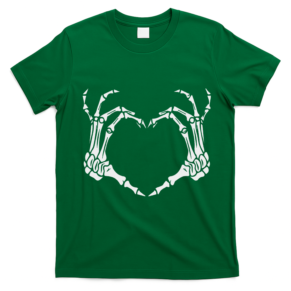 Skeleton Hand Heart Halloween Funny Bones Love T-Shirt - Irish Green