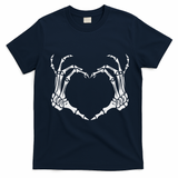 Skeleton Hand Heart Halloween Funny Bones Love T-Shirt - Navy Blue