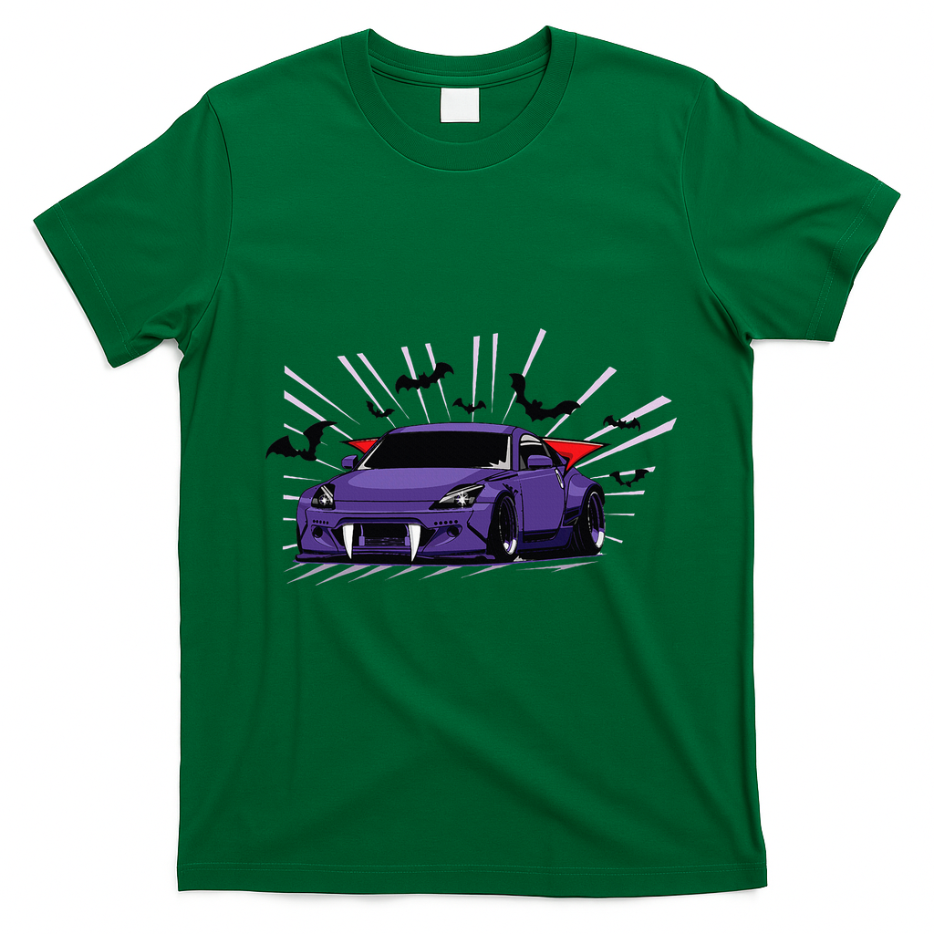 Spooky Halloween Jdm 350z Z33 Vampire Drift Car Illustrated T-Shirt - Irish Green