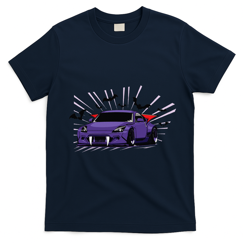 Spooky Halloween Jdm 350z Z33 Vampire Drift Car Illustrated T-Shirt - Navy Blue