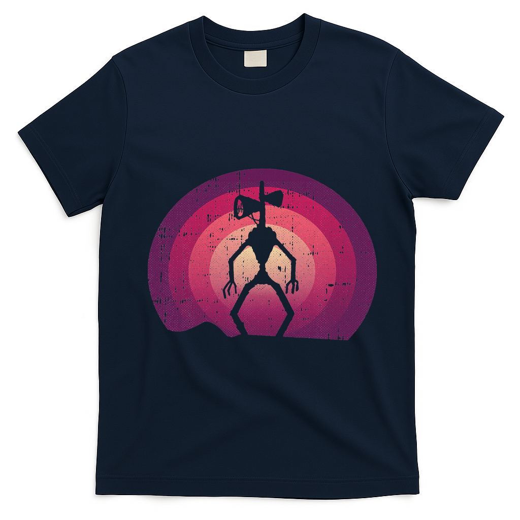 Siren Head Lazy Halloween Costume Retro Cryptid Creepy T-Shirt - Navy Blue
