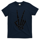 Skeleton Hand Peace Sign Bones Pocket Halloween Skeleton T-Shirt - Navy Blue