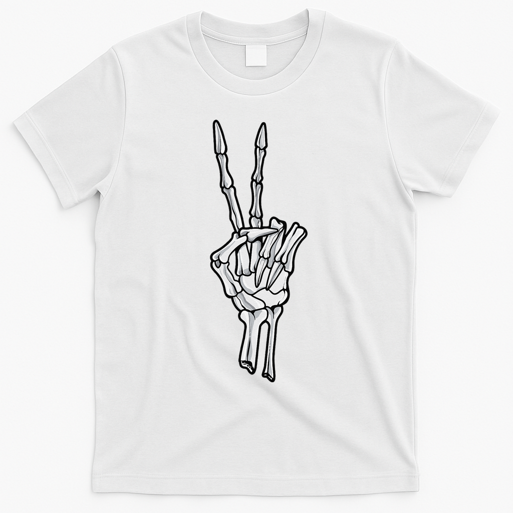 Skeleton Hand Peace Sign T-Shirt - White