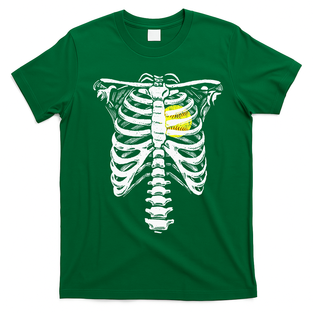 Softball Heart Skeleton Rib Cage Halloween Love Softball T-Shirt - Irish Green