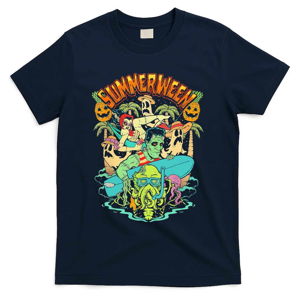 Summerween Happy Summerween Summer Halloween Holiday T-Shirt - Navy