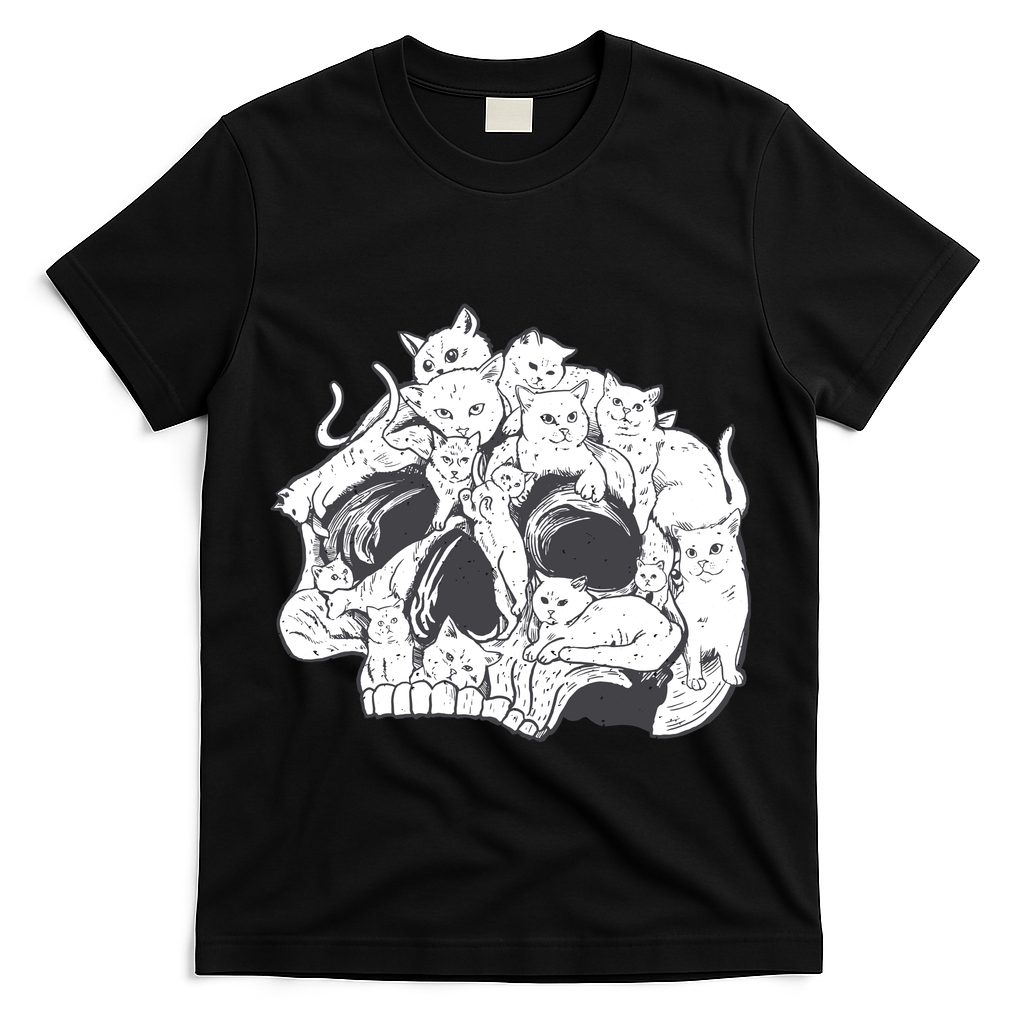 Skull Head With Cats T-Shirt