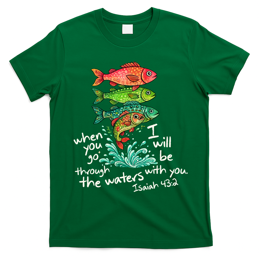 Sardines Isaiah 43:2 Scripture Faith Based Beach Fish Bible Verse T-Shirt - Irish Green
