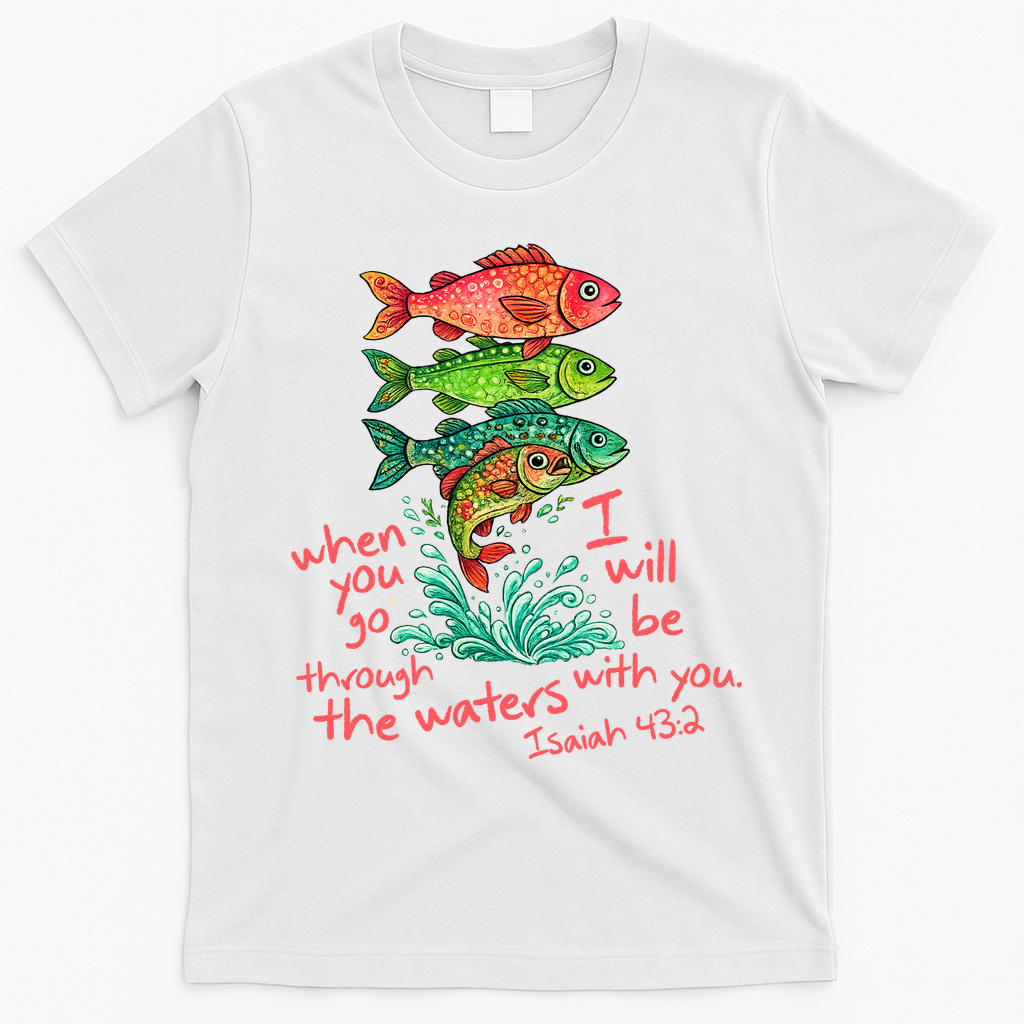 Sardines Isaiah 43:2 Scripture Faith Based Beach Fish Bible Verse T-Shirt - White