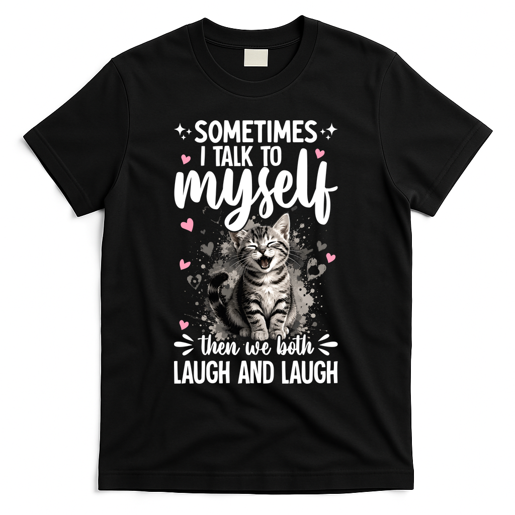 Sometime I Talk To Myself The We Both Laugh Funny Cat T-Shirt - Black
