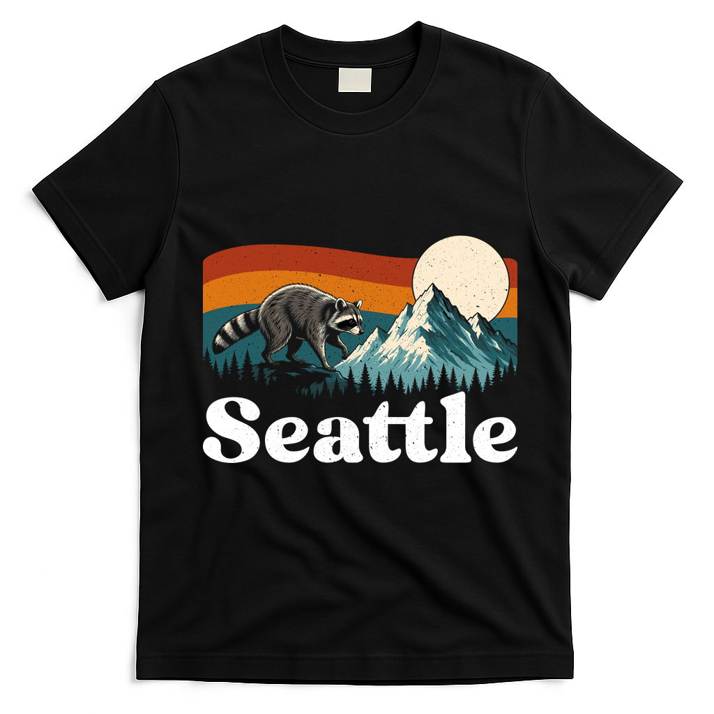 Seattle Jimothy Raccoon Meme Mountain T-Shirt - Black