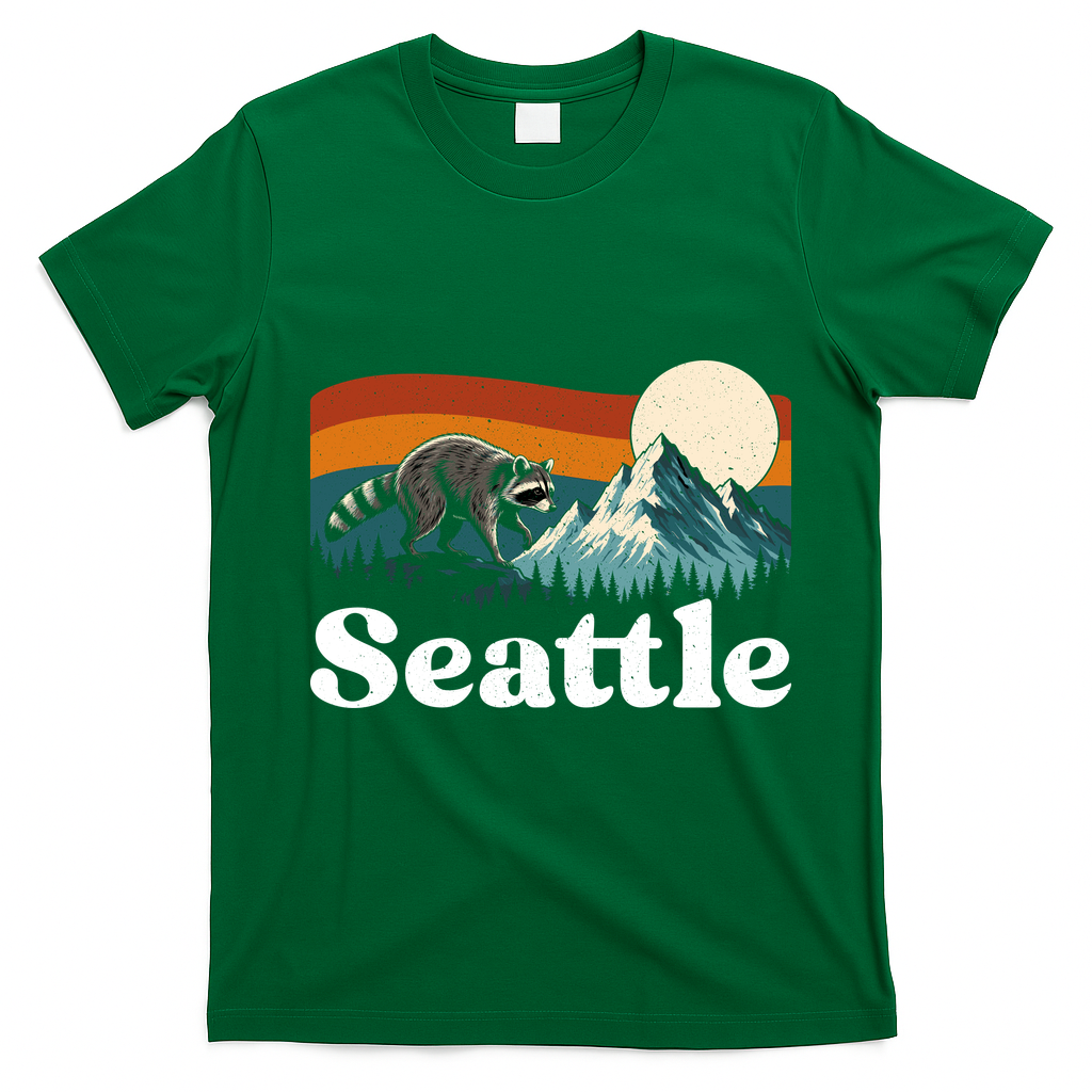Seattle Jimothy Raccoon Meme Mountain T-Shirt - Irish Green