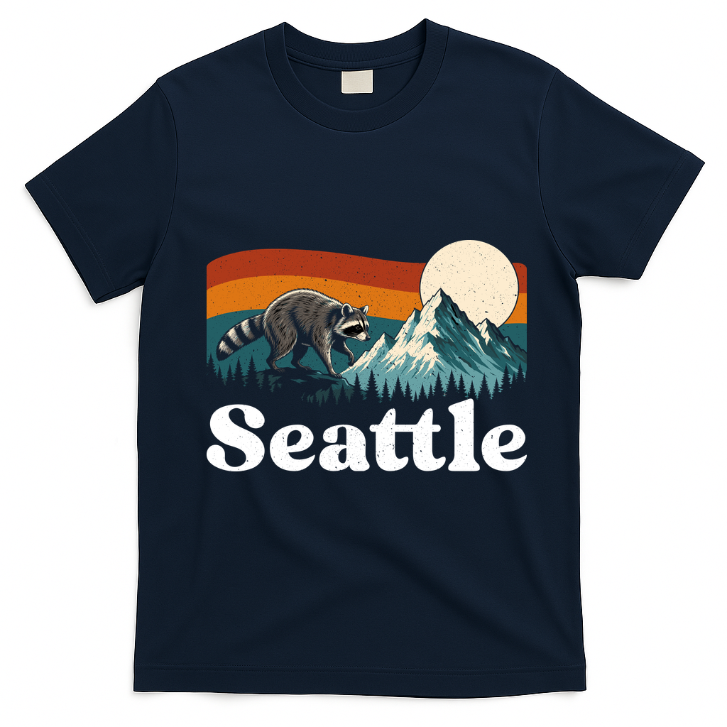 Seattle Jimothy Raccoon Meme Mountain T-Shirt - Navy Blue