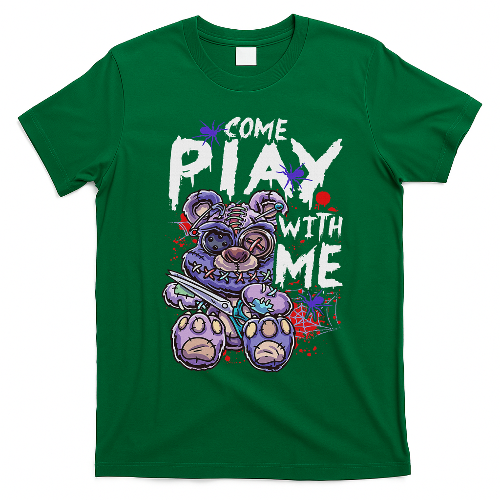 Scary Killer Teddy Bear Pastel Goth Style Creepy Kawaii T-Shirt - Irish Green