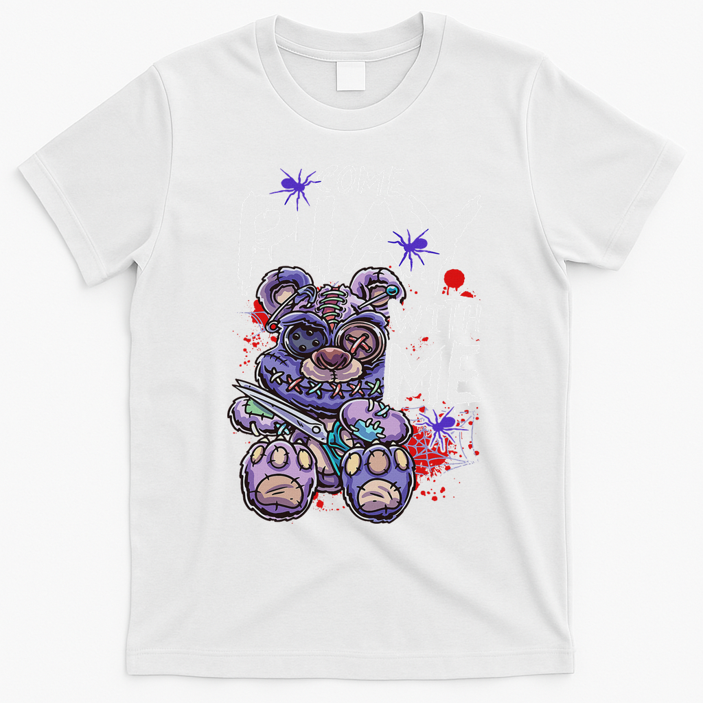 Scary Killer Teddy Bear Pastel Goth Style Creepy Kawaii T-Shirt - White