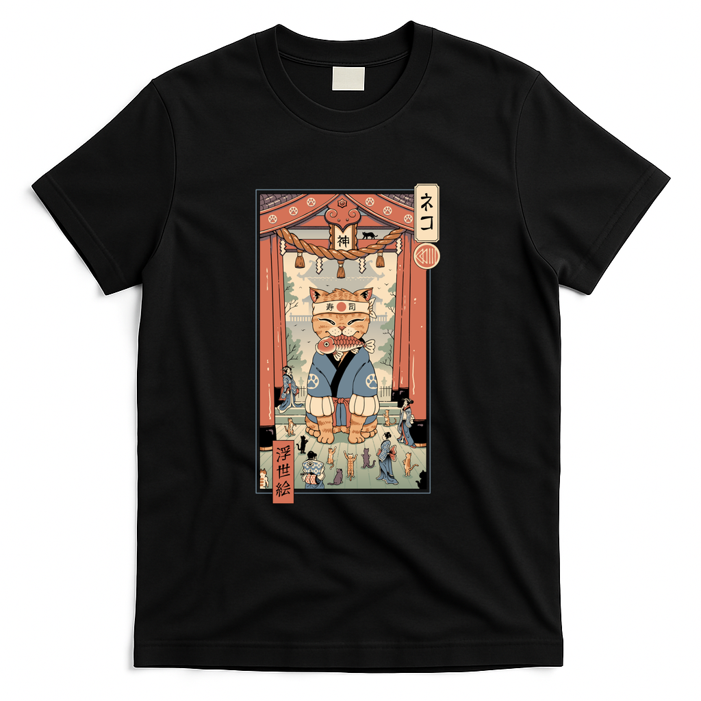 Samurai Lucky Cat Ukiyo-e Style - Black