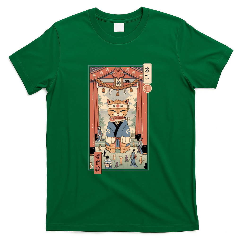 Samurai Lucky Cat Ukiyo-e Style - Green