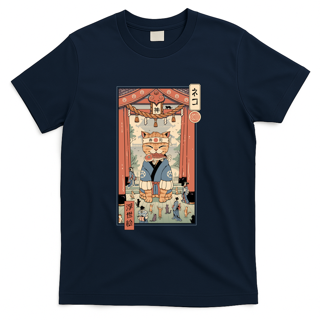 Samurai Lucky Cat Ukiyo-e Style - Navy