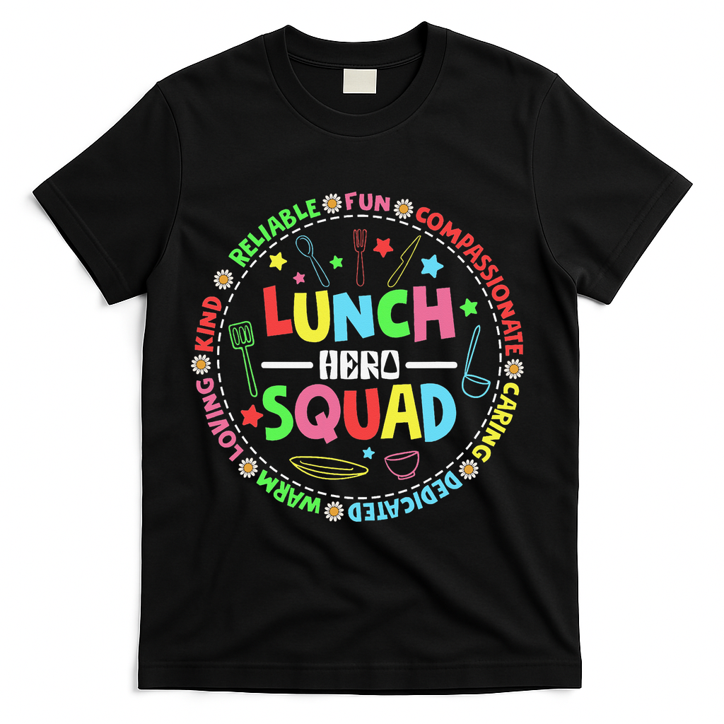 School Lunch Hero Squad Funny Cafeteria Workers Lunchroom T-Shirt - Black