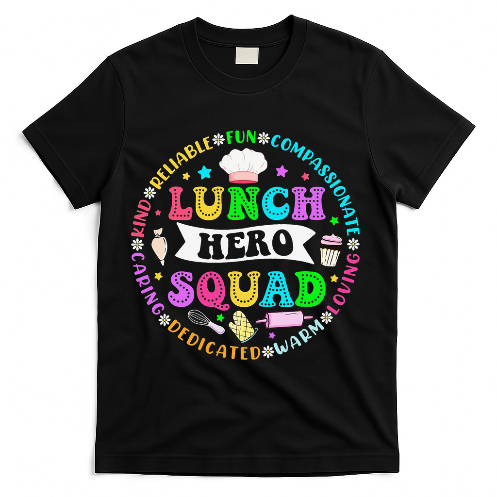 School Lunch Hero Squad Funny Cafeteria Workers Lunch Lady T-Shirt - Black