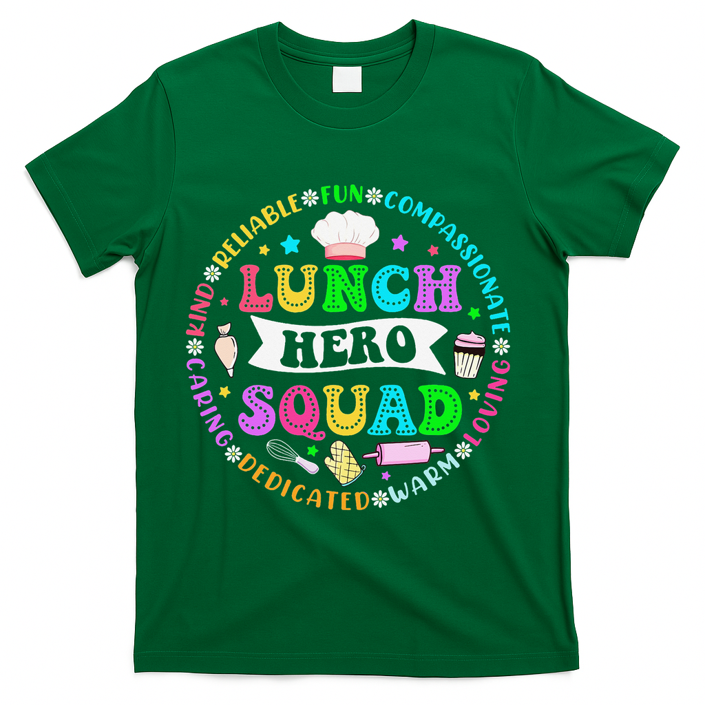 School Lunch Hero Squad Funny Cafeteria Workers Lunch Lady T-Shirt - Green