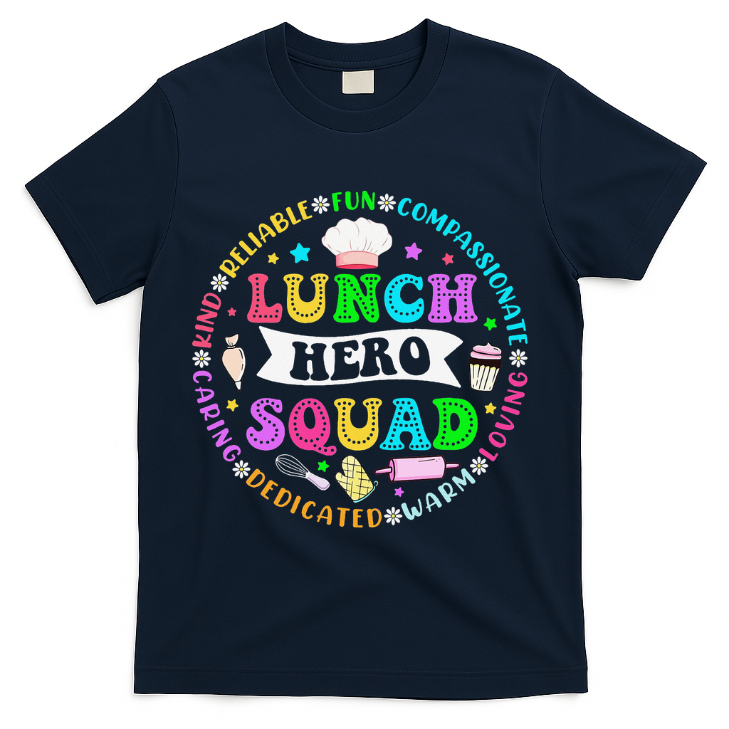School Lunch Hero Squad Funny Cafeteria Workers Lunch Lady T-Shirt - Navy