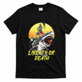 Skeleton Liberty Or Death Shark Halloween American Flag T-Shirt - Black