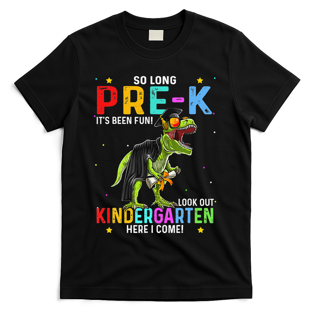 So Long Pre-K Kindergarten Here I Come Dinosaur Graduation T-Shirt - Black