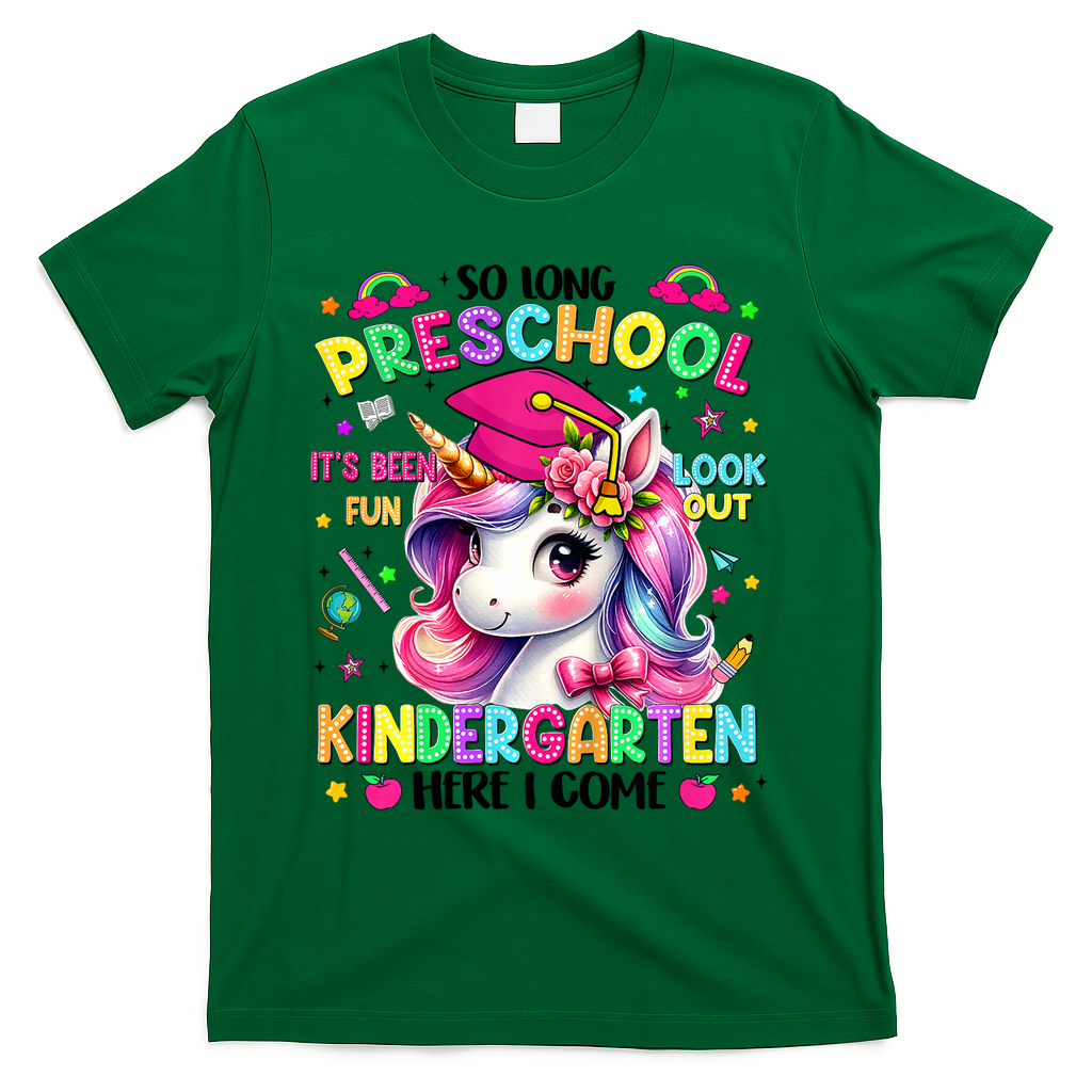 So Long Preschool Graduation Graduate Unicorn  T-Shirt - Green