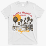 Santa Monica Beach California Summer Sunset Retro T-Shirt - White