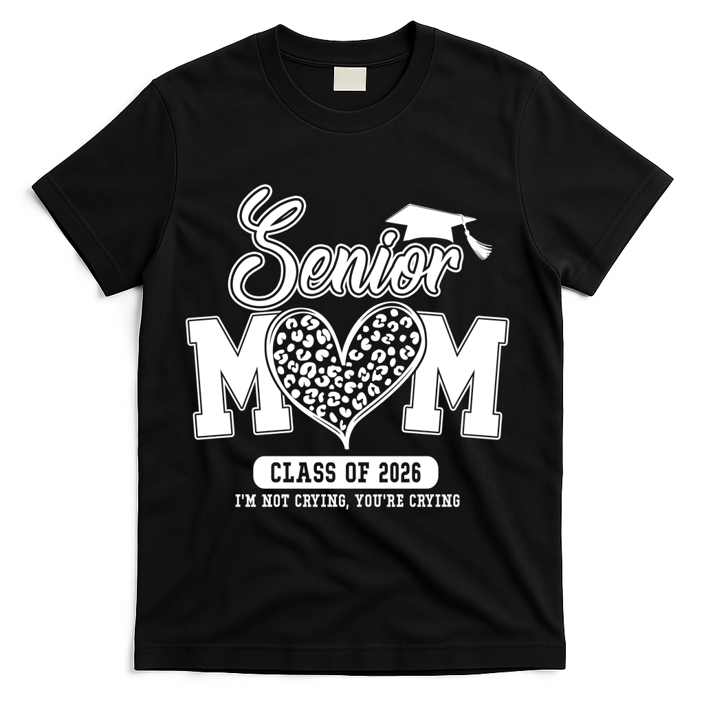 Senior Mom Class Of 2026 Senior Mama 26 Graduation Leopard T-Shirt - Black